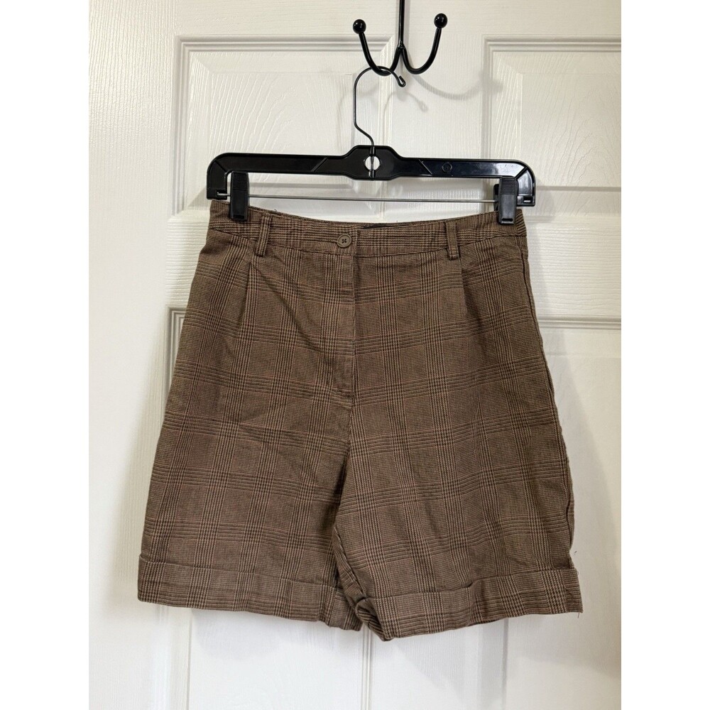 Brandy Melville Plaid High Waisted Amelia Shorts In Brown OS 24” Waist Academia